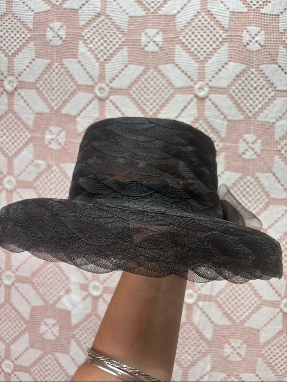 Black Sinamay Wide Brim Hat | Rosette Detail | Occasion - Picture 4 of 8